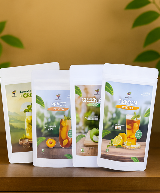 Instant Iced Tea Combo Pack – 4 Flavours (60g Each) | Green Apple, Lemon, Peach & Lemon Green Tea | Refreshing Summer Drink Mix