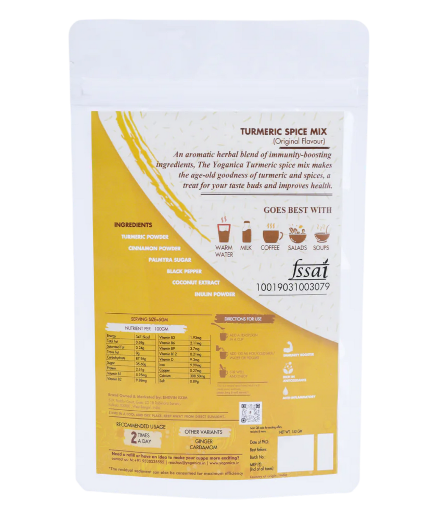 Instant Turmeric Latte Mix 150g (30 Cups) with Frother & Spoon | Golden Milk Powder | Haldi Latte Premix | Vegan, Gluten-Free & Natural