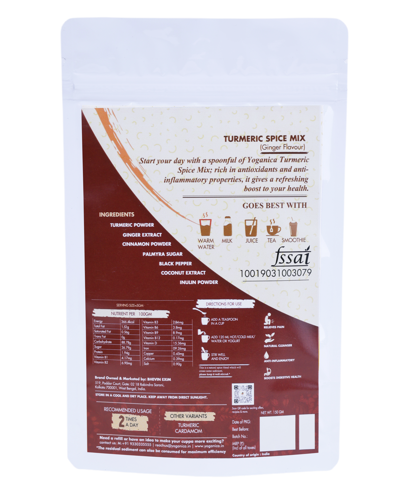 Turmeric Ginger Latte Mix 150g (30 Cups) with Frother & Spoon | Golden Milk Premix | Vegan & Gluten-Free Wellness Drink