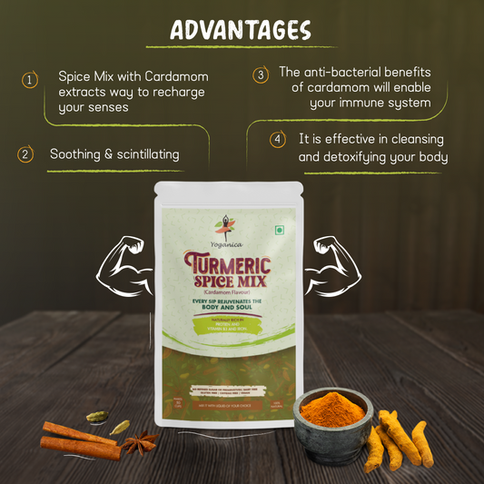 Instant Turmeric Cardamom Latte Mix 150g (30 Servings) | Golden Milk Powder with Frother & Spoon | Vegan, Gluten-Free & Natural